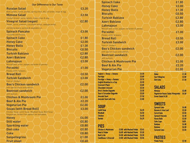 Bee Shop Menu