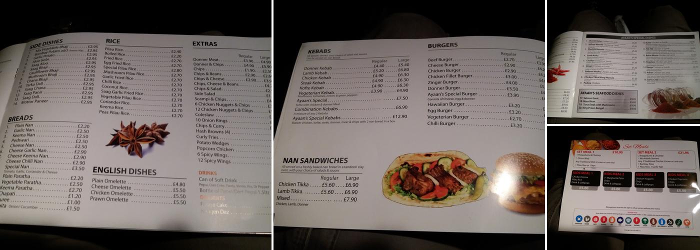 Ayaans Indian Takeaway Menu