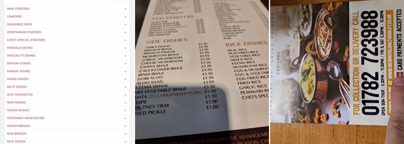 New Royal Balti Menu