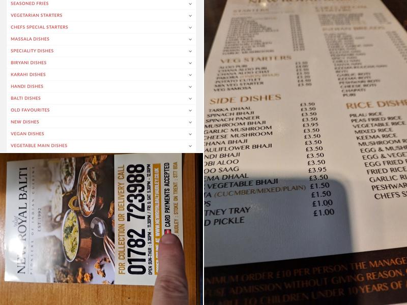 New Royal Balti Menu