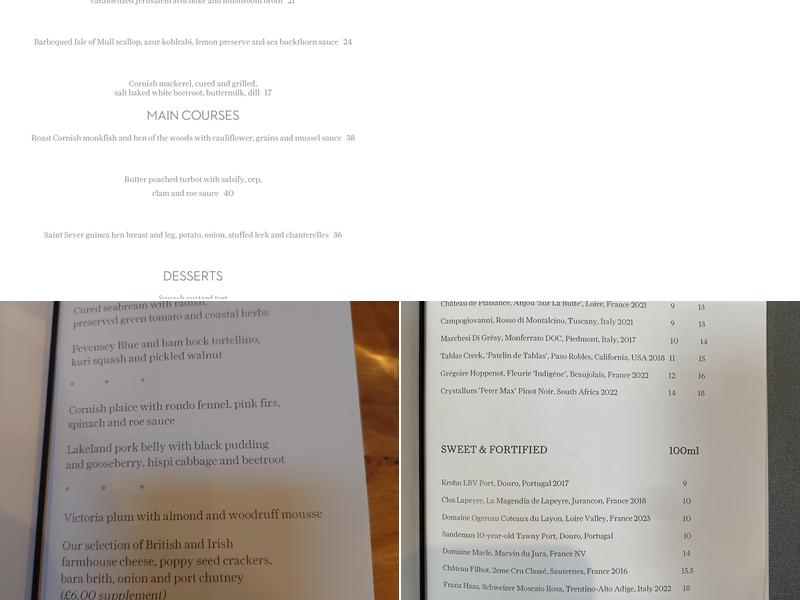 The Barn at Moor Hall Menu