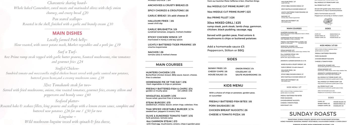 The Cross Inn Menu