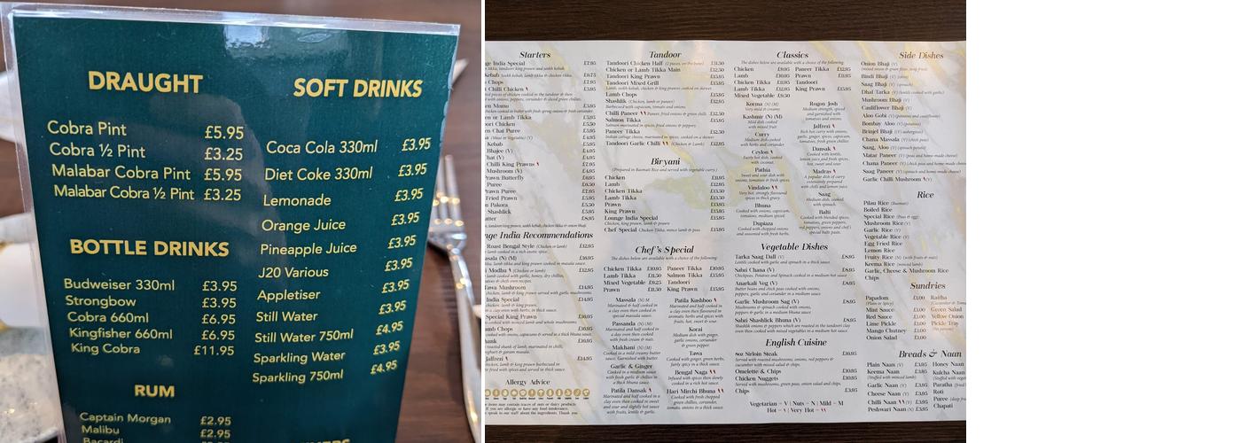 Lounge India Bierton Menu