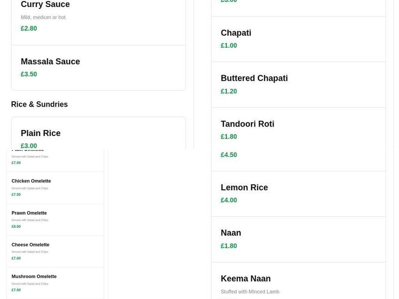 Elm Farm Tandoori Menu