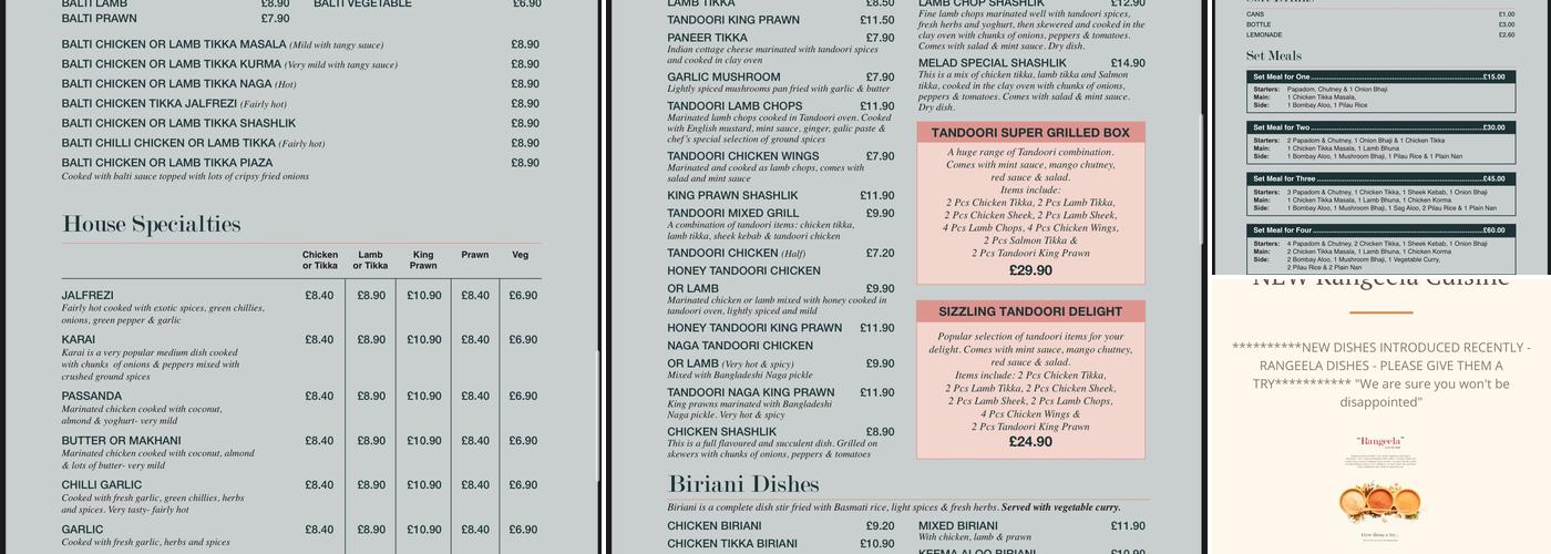 Melad Tandoori Menu