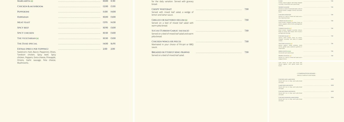 The Duke Of Cumberland Menu