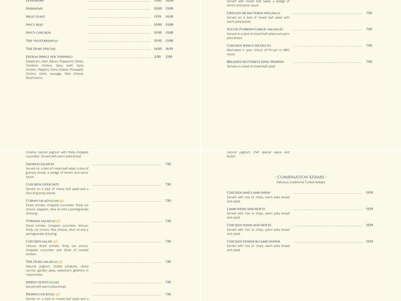 The Duke Of Cumberland Menu