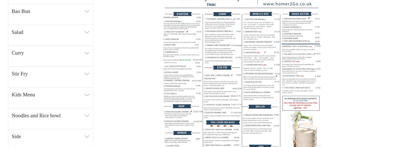 Homer THAI 2Go Menu