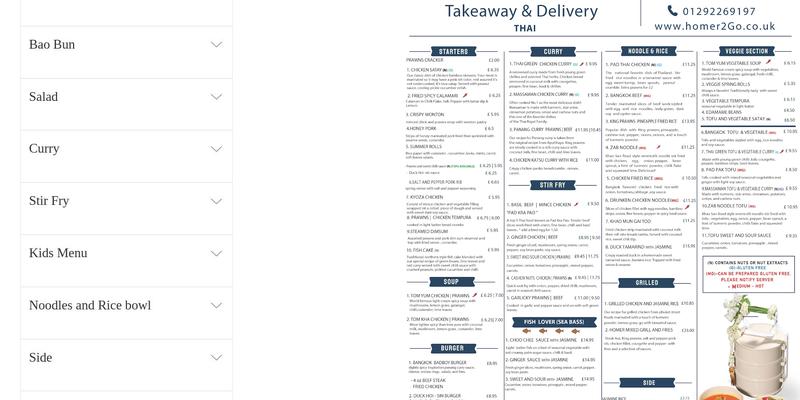 Homer THAI 2Go Menu