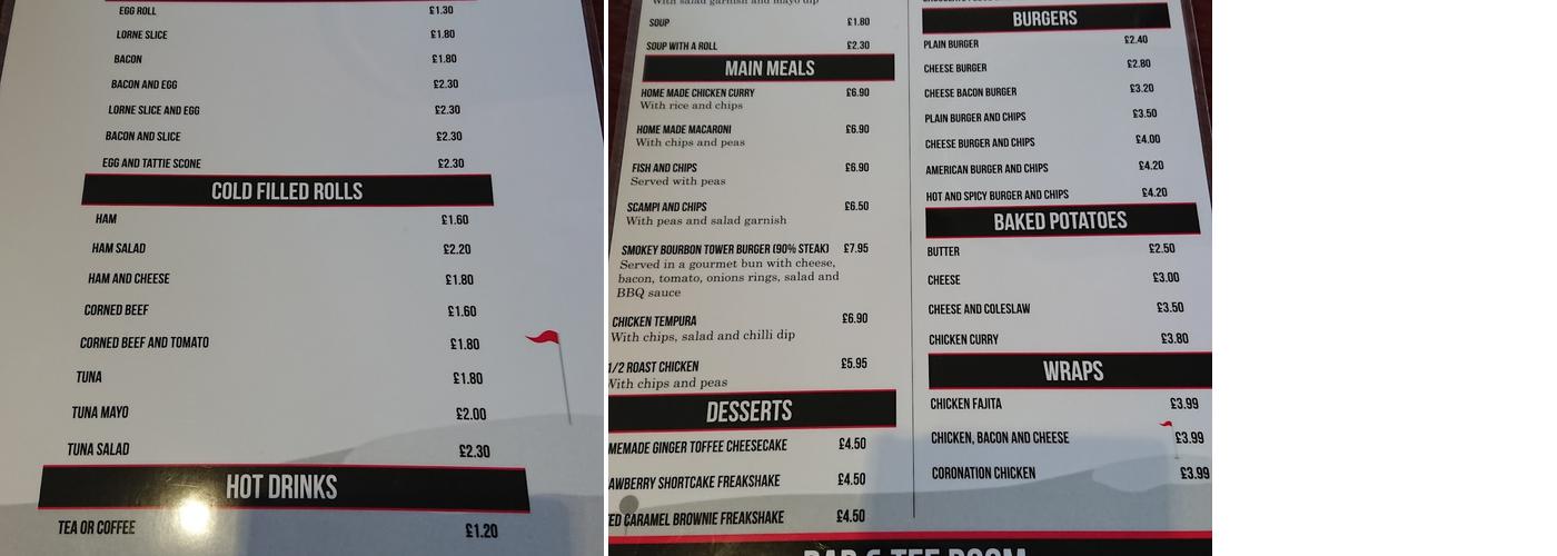 The Bar at Dalmilling Golf Course Menu