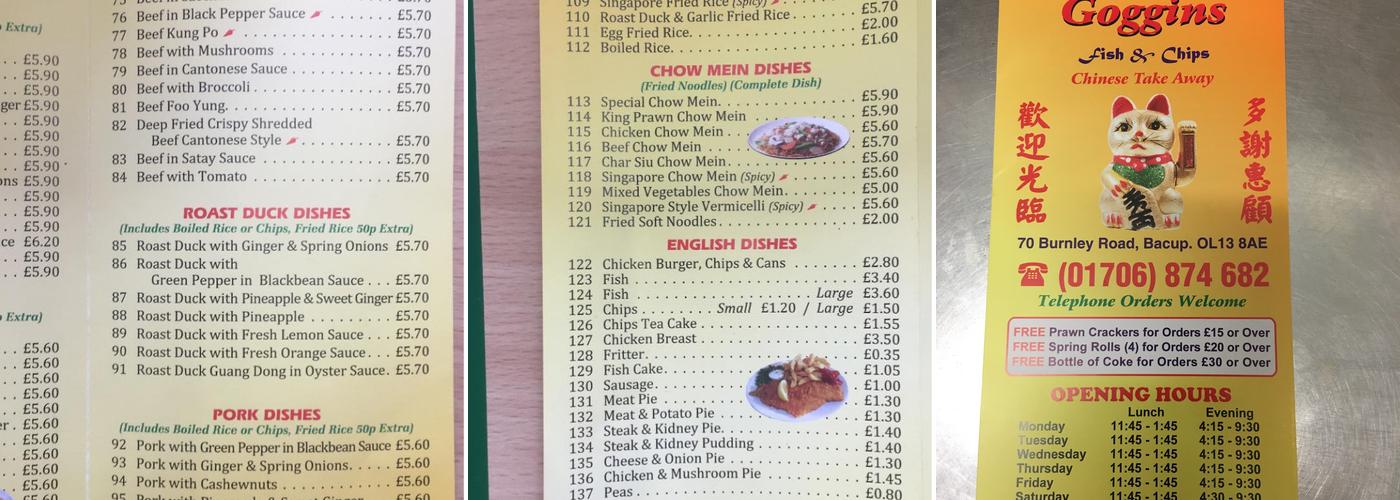 Fryer Goggins Menu