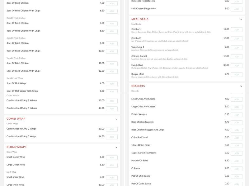 Bagillt Arms Kebab House Menu