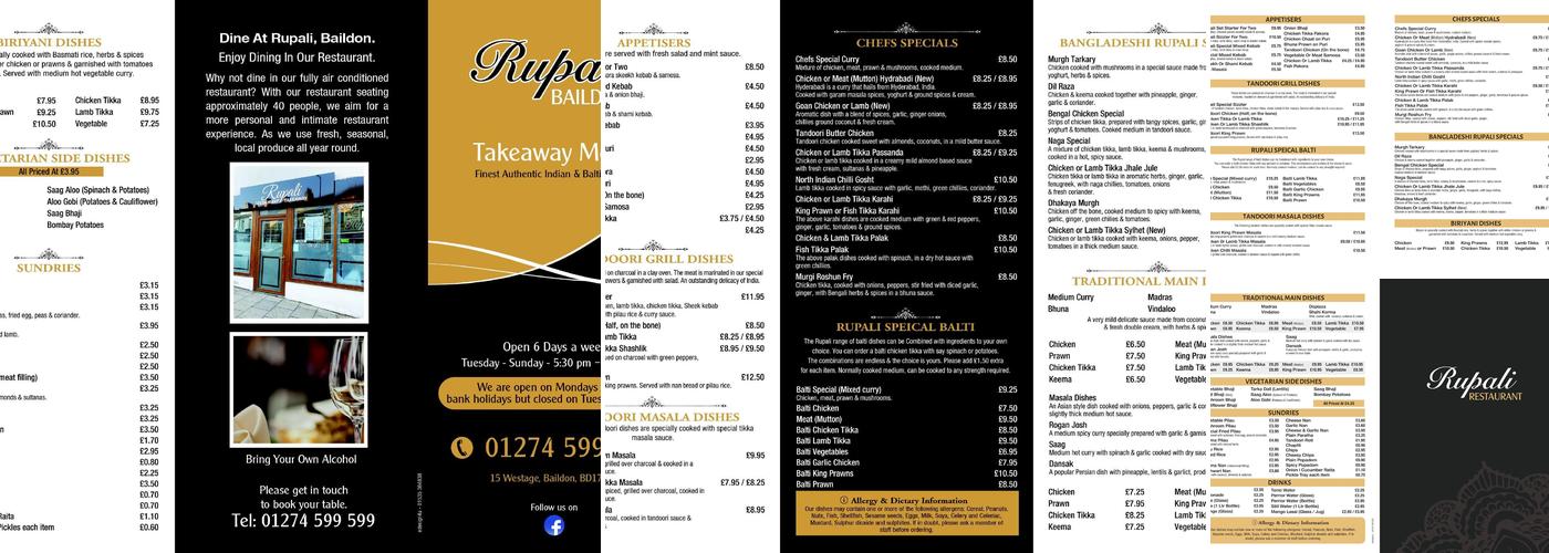 Rupali Menu