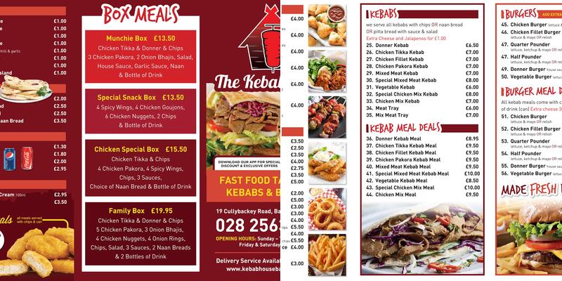 The Kebab House Ballymena Menu