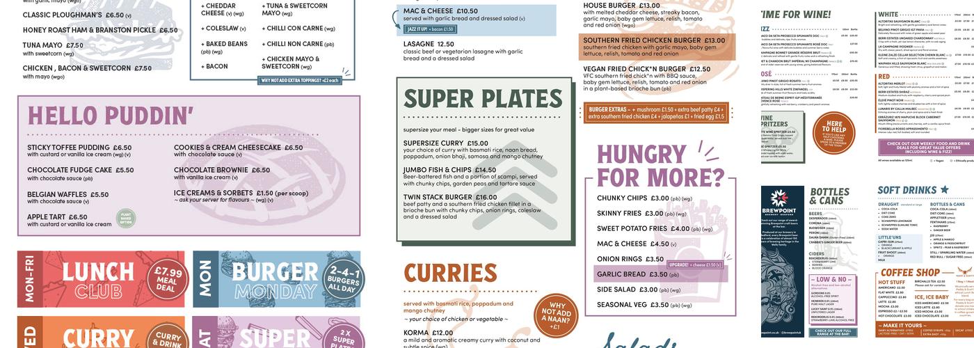 The White Horse Menu