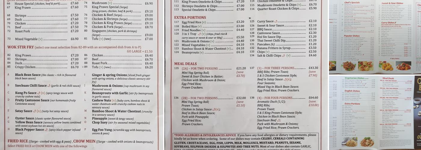 Oriental Express Menu