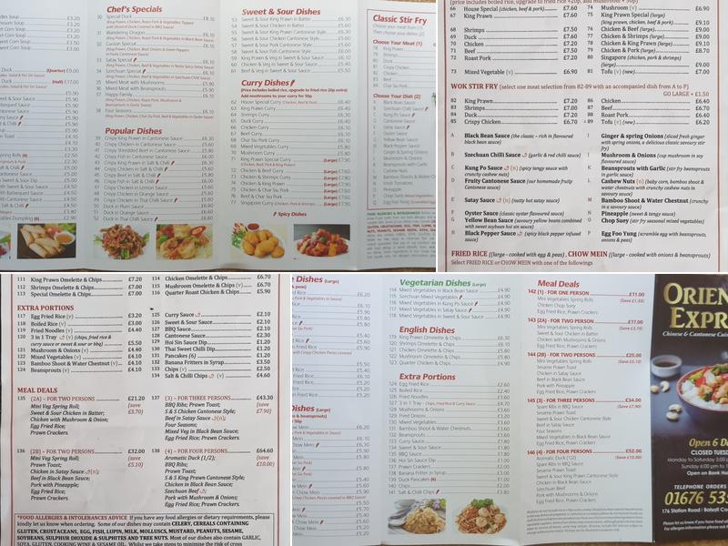 Oriental Express Menu