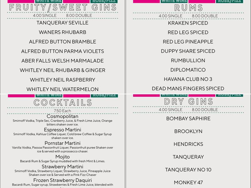 The Wine Vaults Menu