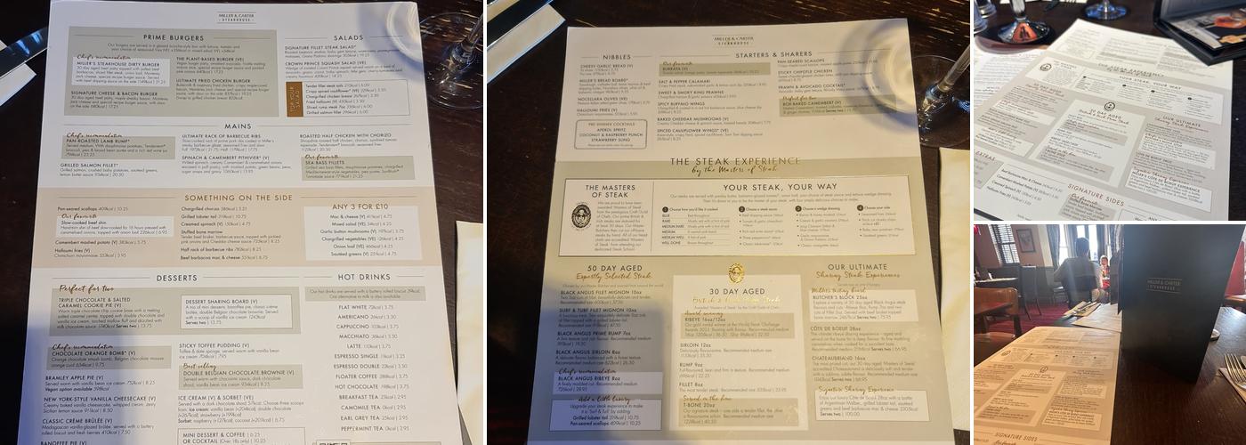 Miller & Carter Banbury Menu