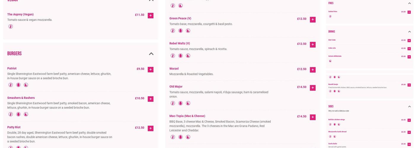 UpRise Pizza Co Menu