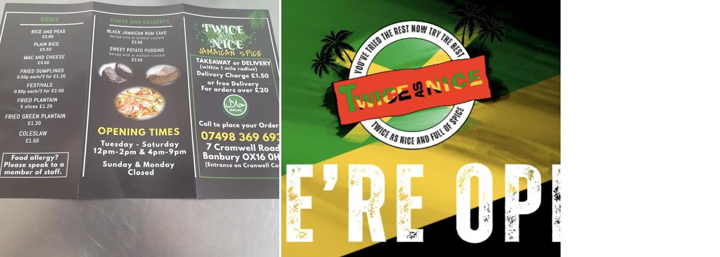 Twice as Nice Jamaican spice Menu