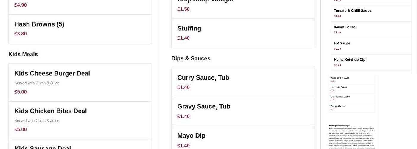 Super Chippy Bangor City Menu