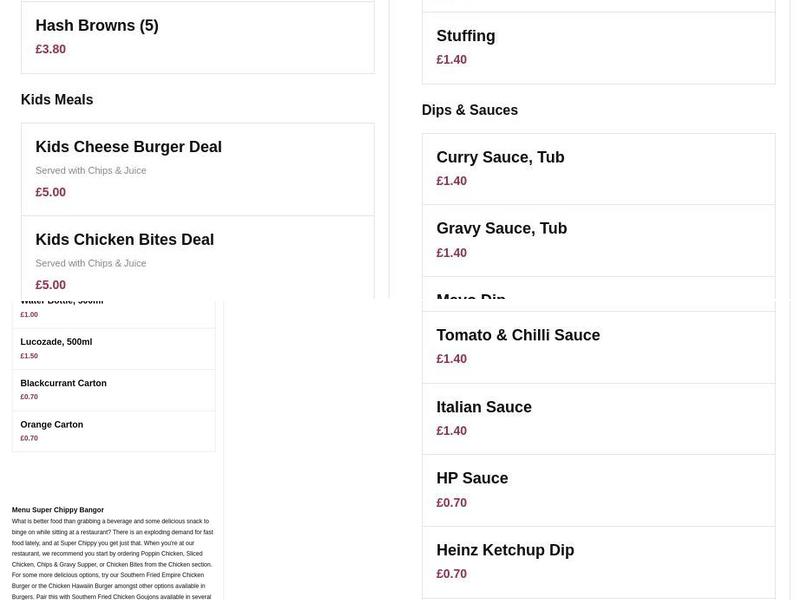 Super Chippy Bangor City Menu