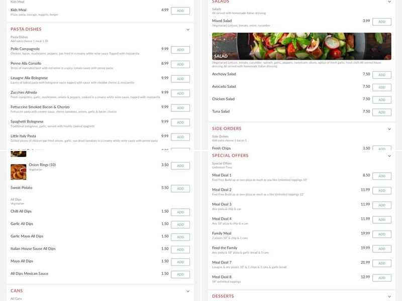 Taste Of Italy Bangor City Menu