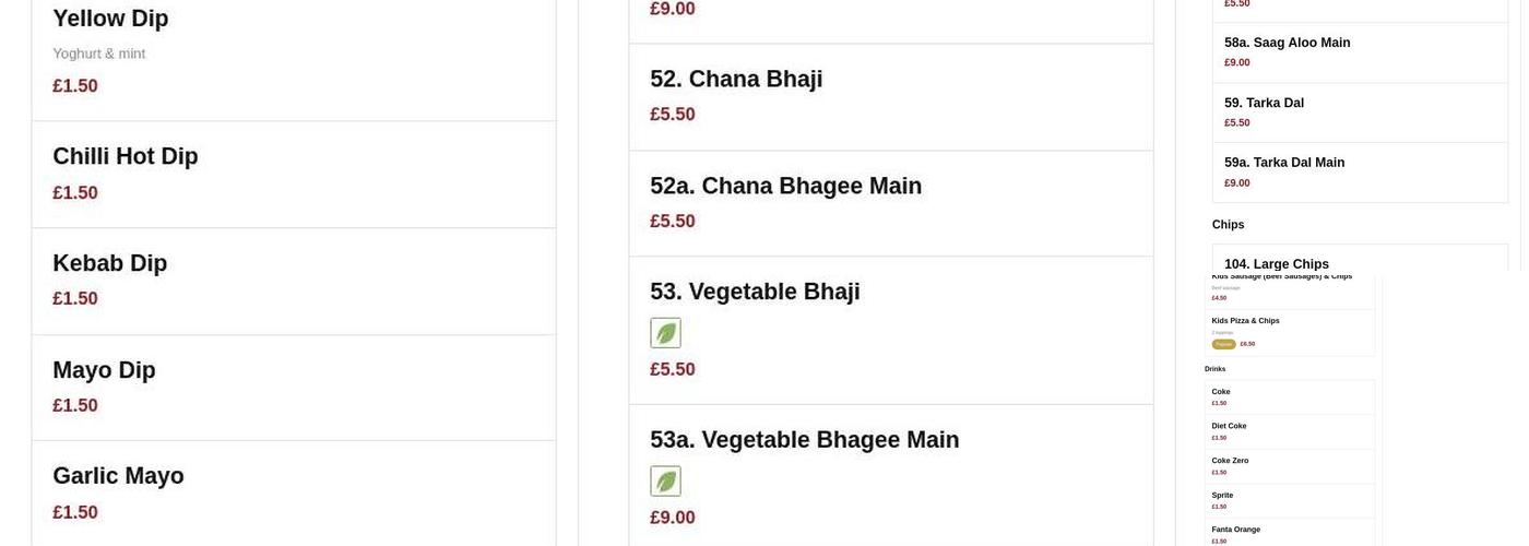 Bilal Indian Cuisine Menu