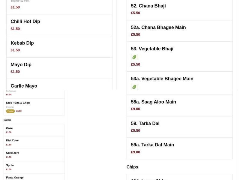 Bilal Indian Cuisine Menu