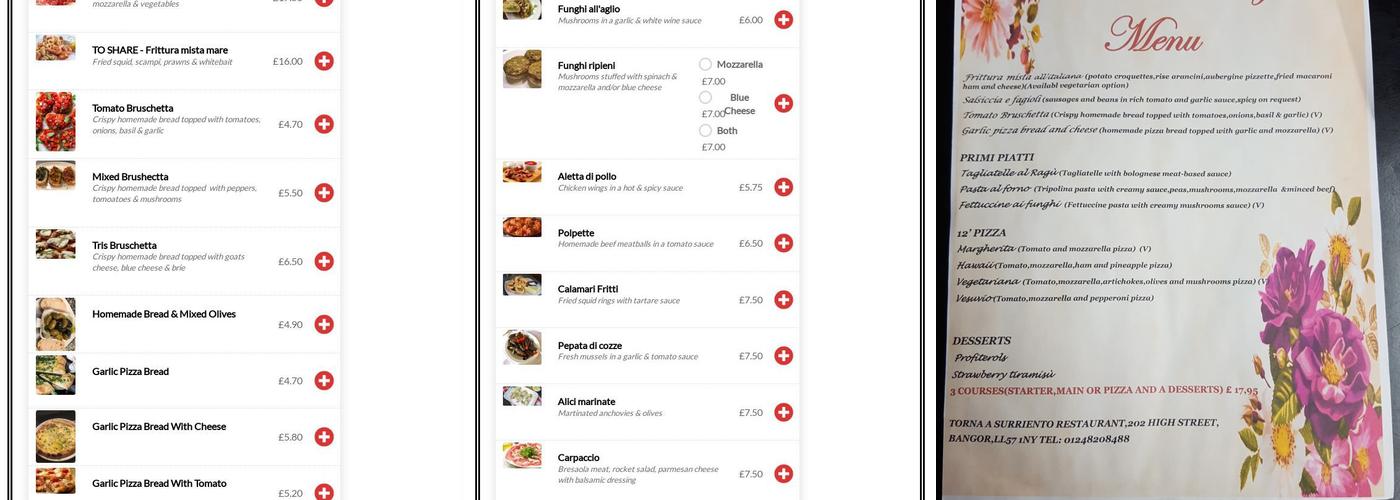 Torna a Surriento Menu