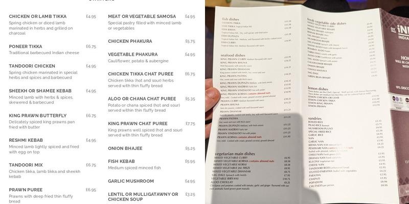The Indus Restaurant Menu