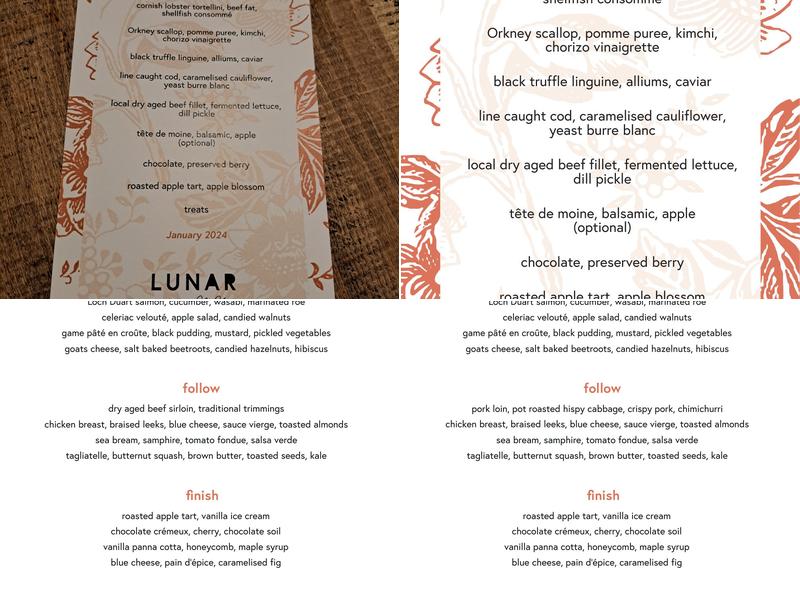 Lunar by Niall Keating Menu