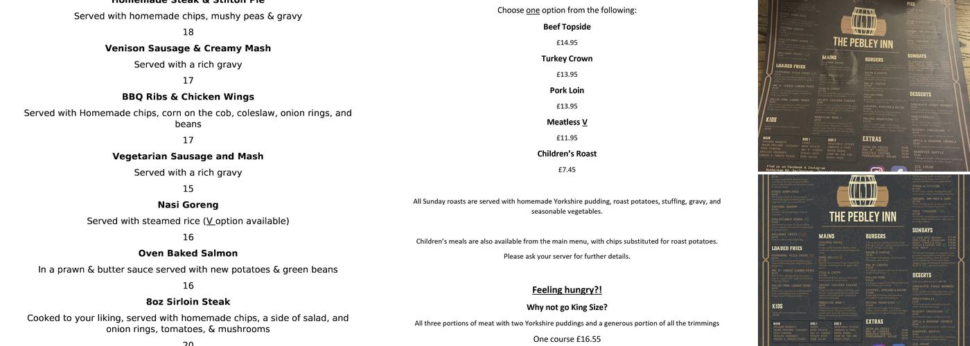 The Pebley Inn Menu