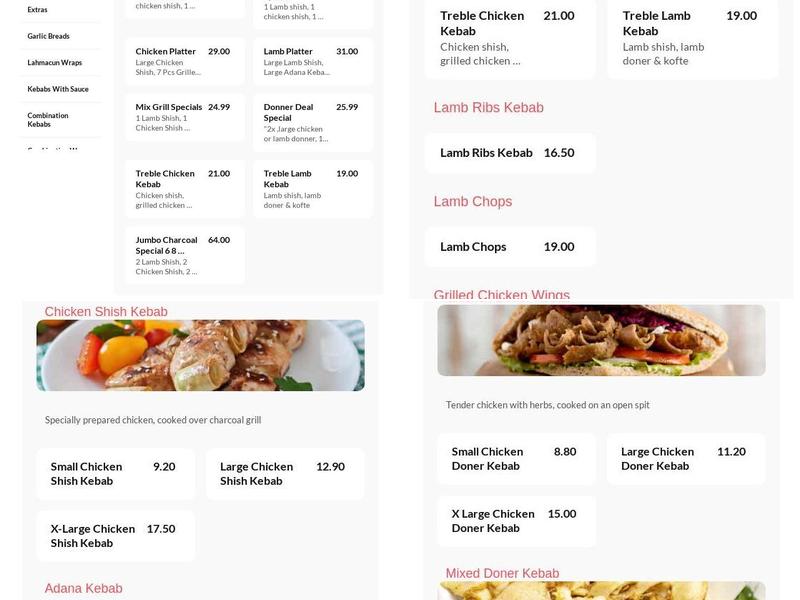 Charcoal Grill Turkish Restaurant Menu
