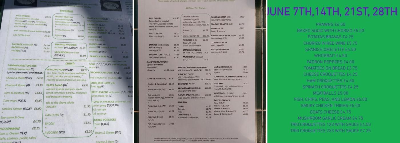 Willow Tea Rooms Menu