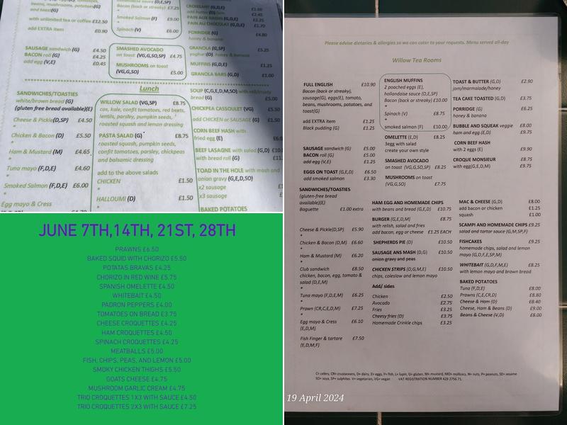 Willow Tea Rooms Menu