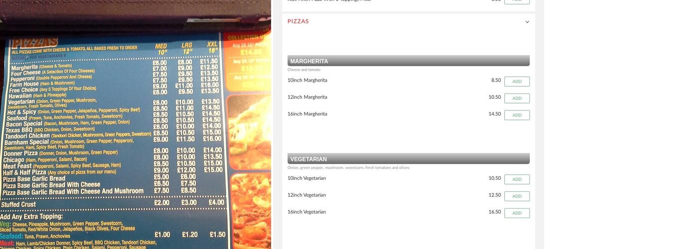 Barnham Kebab & Pizza House Menu