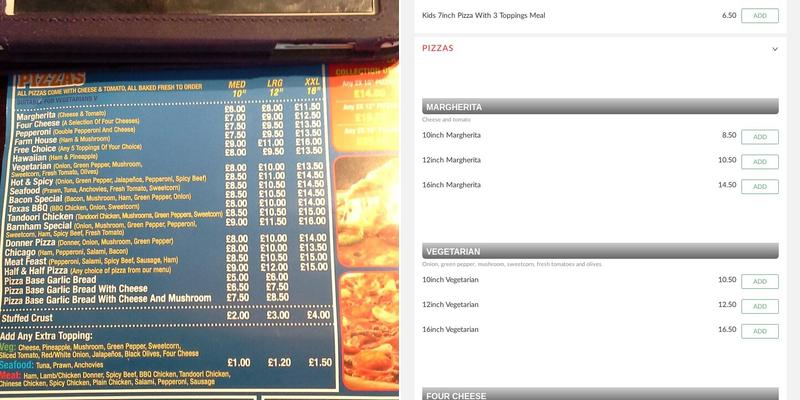 Barnham Kebab & Pizza House Menu