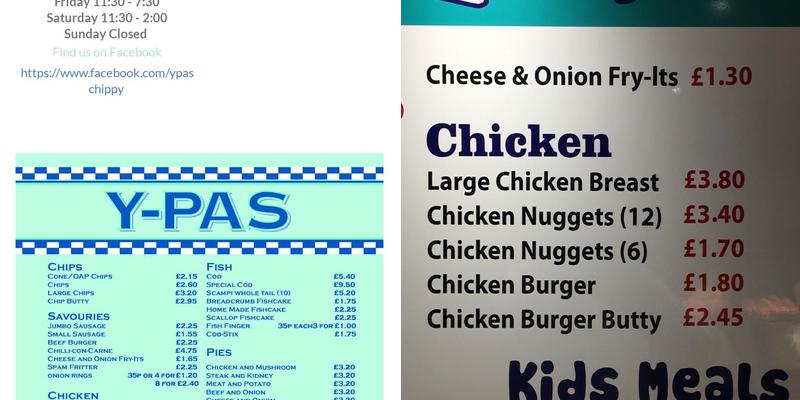Y-Pas Chippy Menu