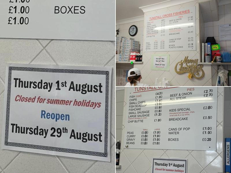 Tunstall cross fisheries Menu