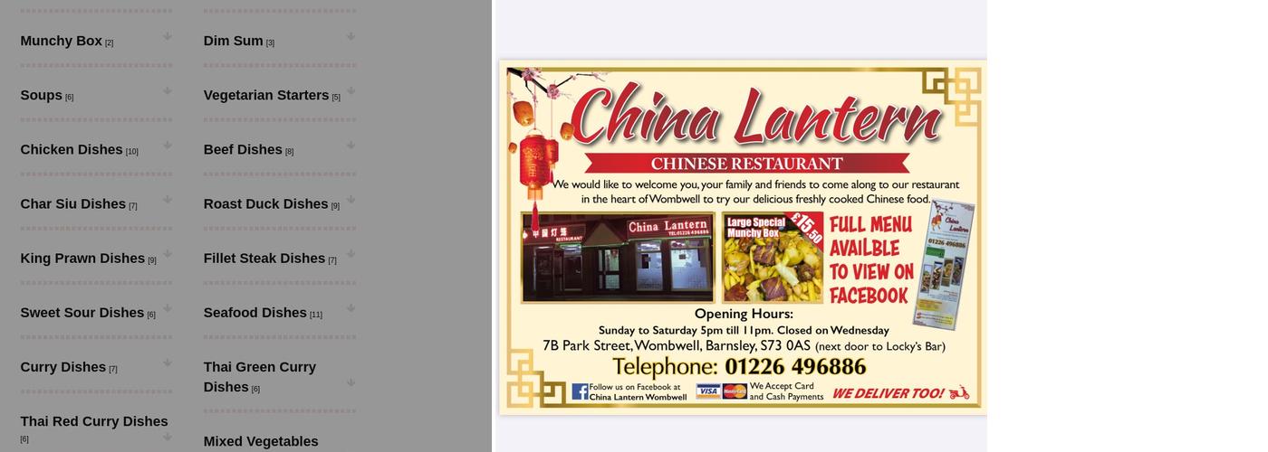 China Lantern Chinese Restaurant and Takeaway Menu