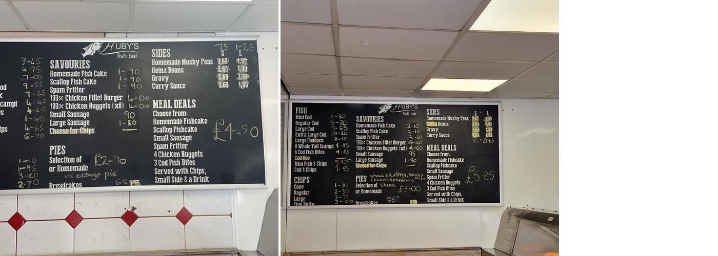 Huby's Fish Bar Menu