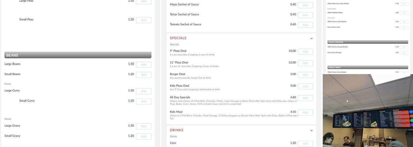 Dodworth Road Fish & Pizza Bar. Menu