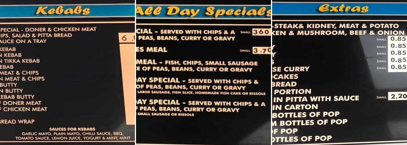 King Street Fisheries Menu