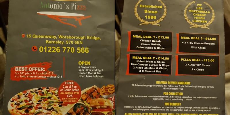 Antonio's Pizzeria Menu