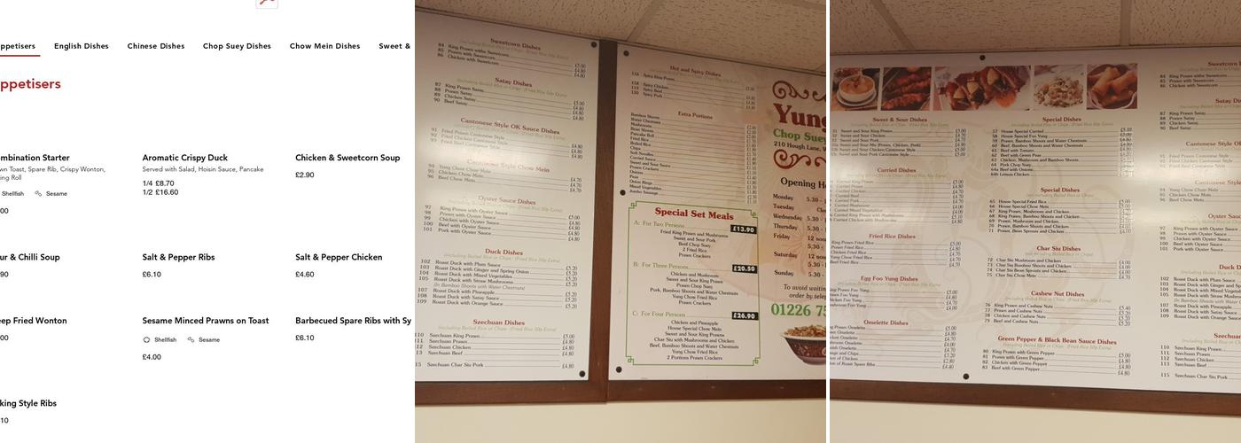 Yung Chop Suey Bar Menu