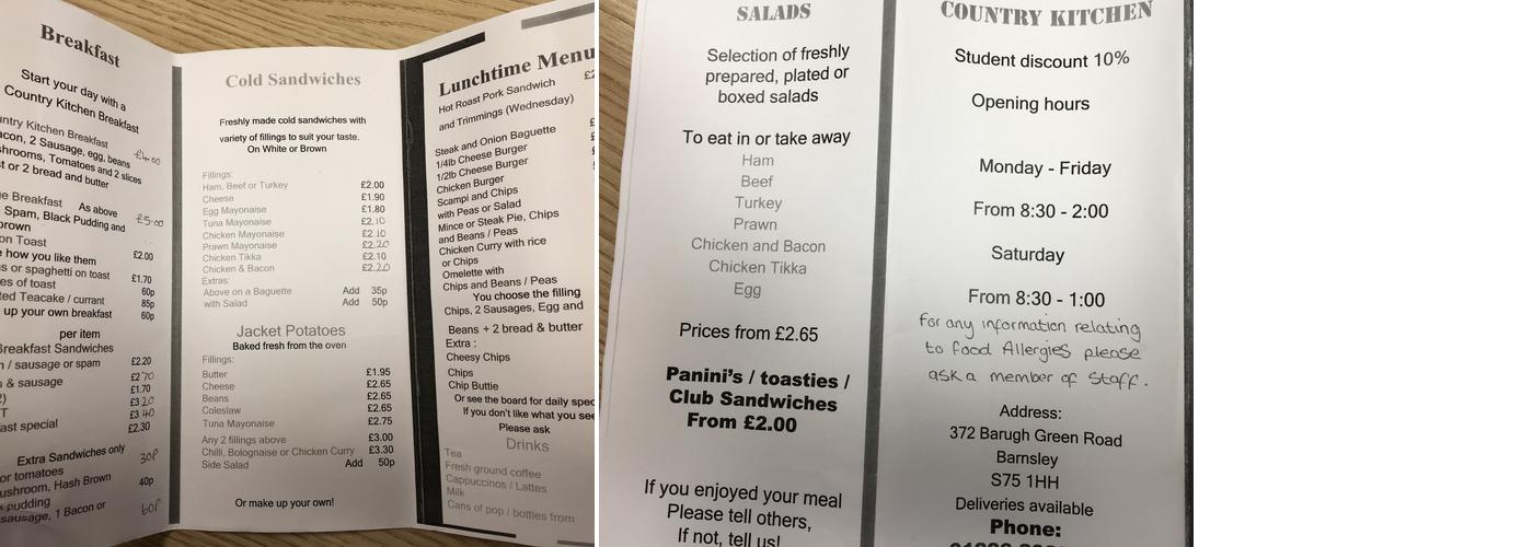 Country Kitchen Menu