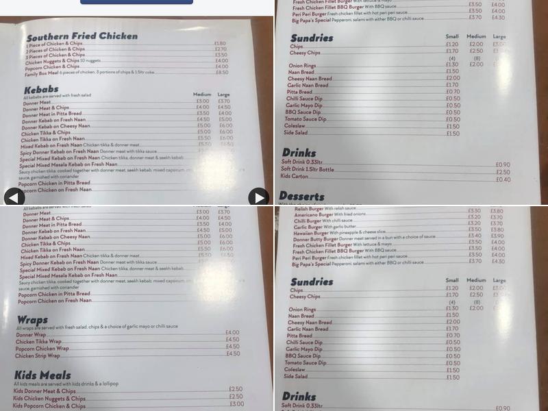 Big Pappa's pizza takeaway Menu