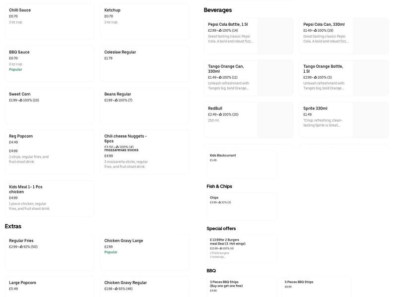 Tasty Fried Chicken - Barnsely Town Menu